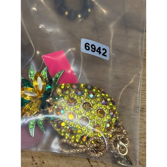 NWT Betsey Johnson Gold-Tone Pineapple Pendant Necklace With Rhinestones Long Ch - Picture 8 of 8